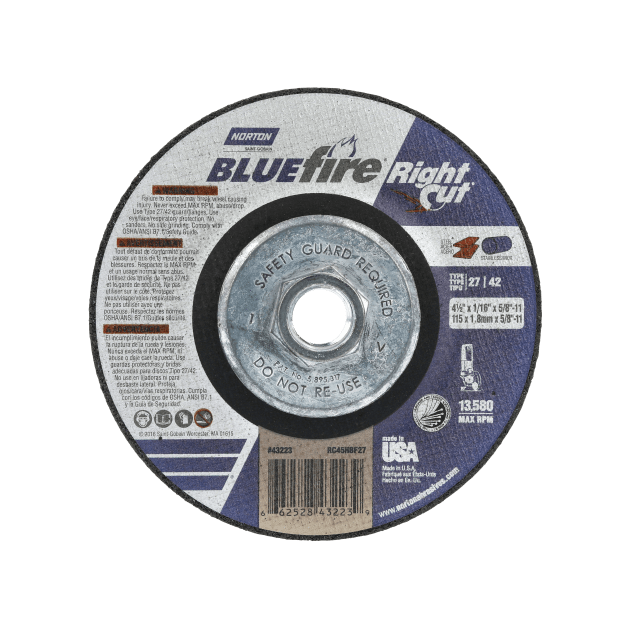 Norton BlueFire RightCut Depressed Center Wheel - Type 27/42