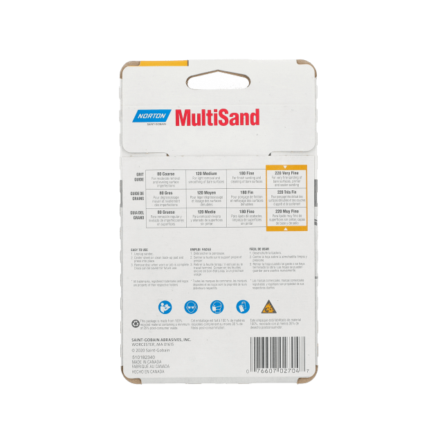 Norton Hook & Loop Detail Sanding Sheets - For Corner - 3_7-8 x 5_1-2 - P220 - Packaged