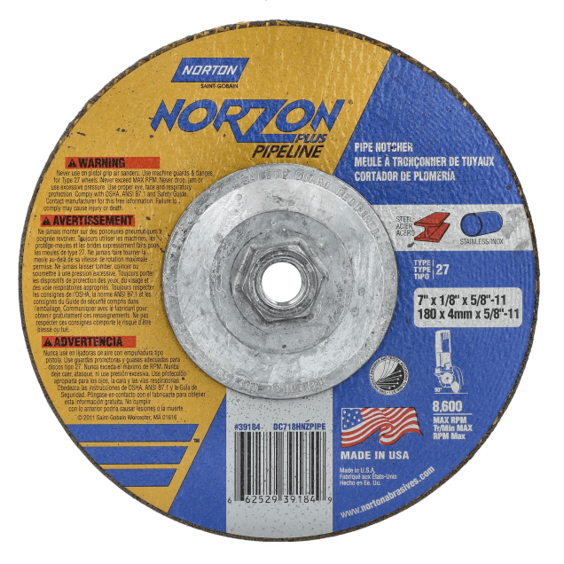 Norton NorZon Plus Pipeline Depressed Center Wheels - Type 27