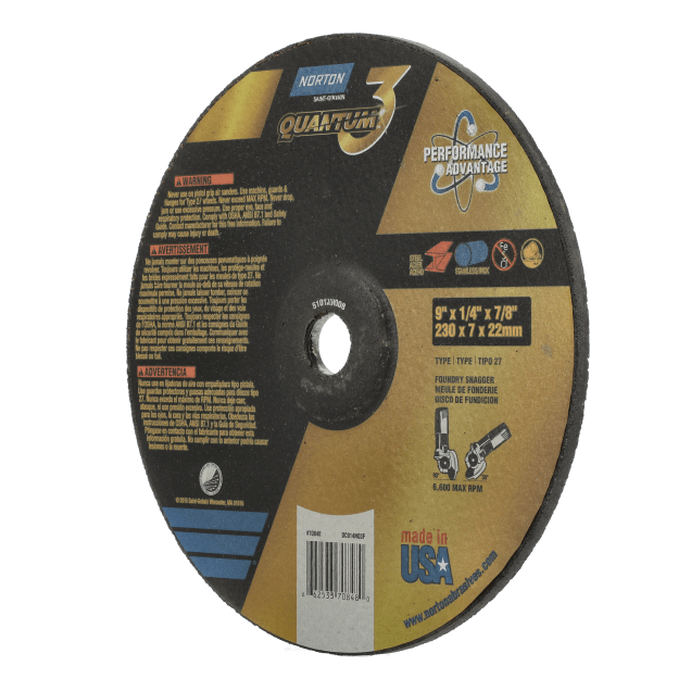 Norton Quantum3 Depressed Center Wheel - Type 27 for Foundry Grinding