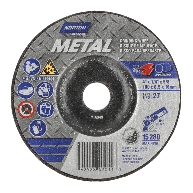 Norton Metal Depressed Center Wheel - 4 X1/4 X 5/8 - Type 27 for Grinding