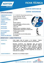 Ficha técnica Disco de Corte BDA08