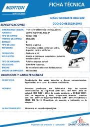 Ficha tecnica Disco de Desbaste BDA 680mm