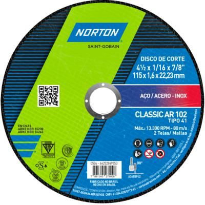 66252849553 - DISCO DE CORTE NORTON CLASSIC AR 102 - 115 X 1_6 X 22_23 - 0524