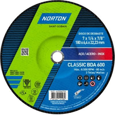 66252842720 - DISCO DE DESBASTE NORTON CLASSIC BDA 600 - 180 x 6_4 x 22_23 - ROTULO - 0222_120637 (ANG 1)
