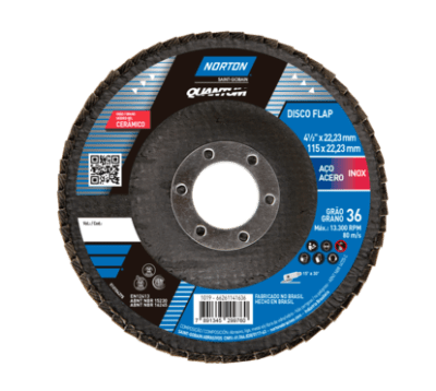 66261141636 - FLAP DISC NORTON - QUANTUM - GRAO 36 - 115 X 22,23 MM - 1019 (ANG 1)