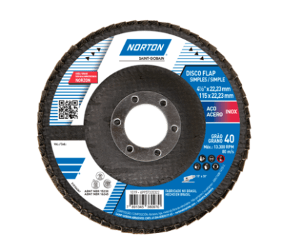 69957320322 - FLAP DISC NORTON - BRANCO SIMPLES - GRAO 40 - 115 X 22,23 MM - 1019 (ANG 1)