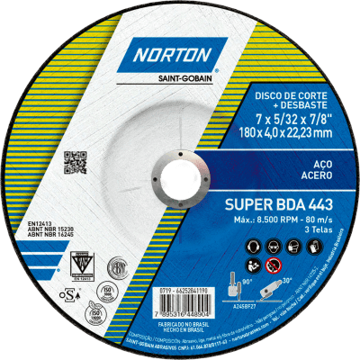 66252841190 180 x 4,0 x 22,23 Discos de dupla aplicacao Linha Super Acos BDA 443 Tipo 27 (Ang 1)