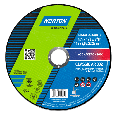 66252842710 - DISCO DE CORTE NORTON CLASSIC AR 302 - 115 x 3_0 x 22_23 - 0524 (ANG 2)