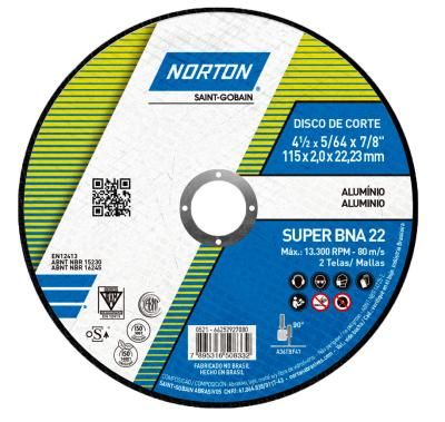 66252927080 115 x 2,0 x 22,23 Discos de corte Linha Super AlumInio BNA 22 Tipo 41 (Ang 2)