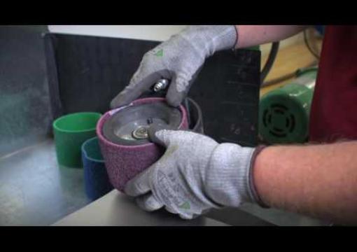 Norton Rapid Prep XF AO Belts on a Right Angle Grinder