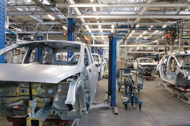 Automobiles being manufactured