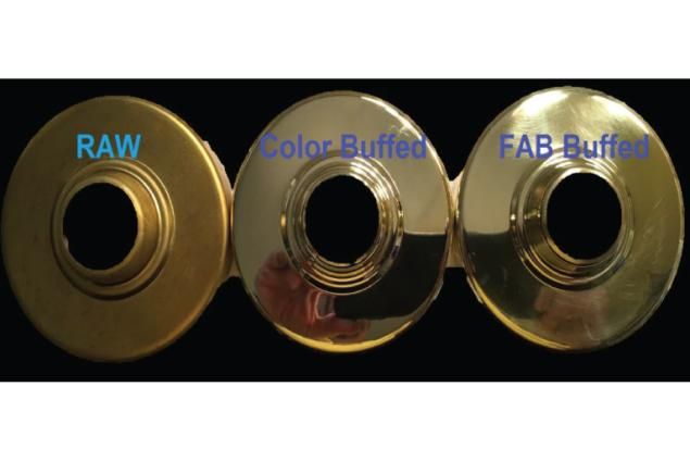 Raw, color buffed, and FAB buffed brass rosette parts