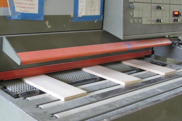 Three story boards are used by Norton application engineers for a professional evaluation of wide belt sanding. The boards are made from ¾-inch MDF and are 4 inches wide and 8 feet long.