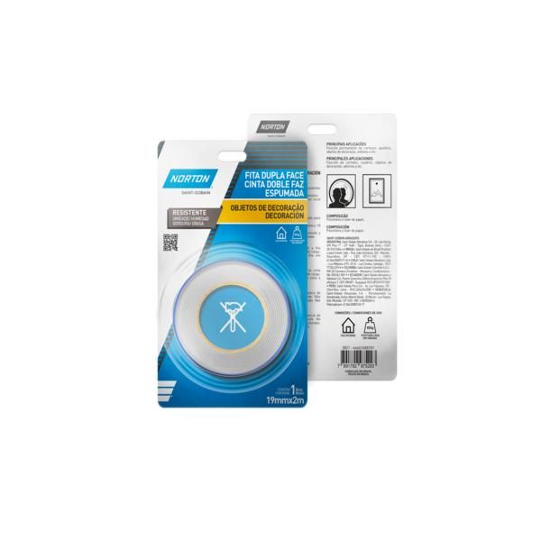 66623388781 - FITA DUPLA FACE NORTON ESPUMADA - 19 MM X 2 M - 0721 (ANG 3)