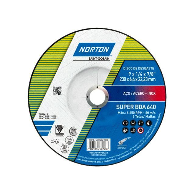66252841000 - DISCO DE DESBASTE NORTON SUPER BDA 640 - 230 x 6,4 x 22,23 MM (ANG 1)
