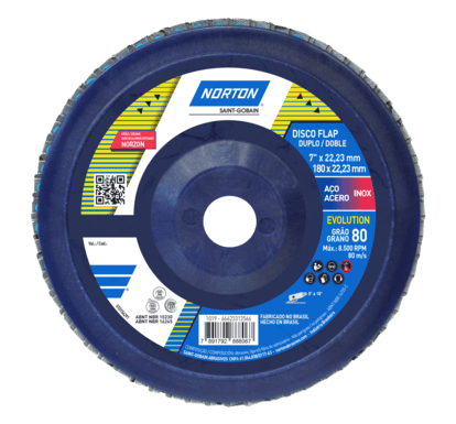 66623313566 - FLAP DISC NORTON - AMARELO EVOLUTION - GRAO 80 - 180 X 22,23 MM - 1019 (ANG 1)