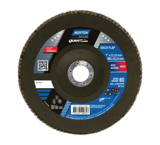 66261141635 - FLAP DISC NORTON - QUANTUM - GRAO 80 - 180 X 22,23 MM - 1019 (ANG 1)