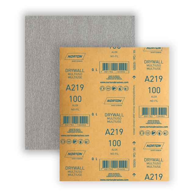 5539503023 - FOLHA DE LIXA DRYWALL A219 GRÃO 100 NORTON 225 X 275 MM - ANG1