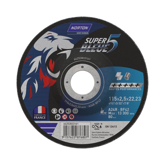 66252833161 Depressed center cutting off wheel Angle Grinder Norton SUPER BLEUE 4-METAL INOX-115x2.5x22.23