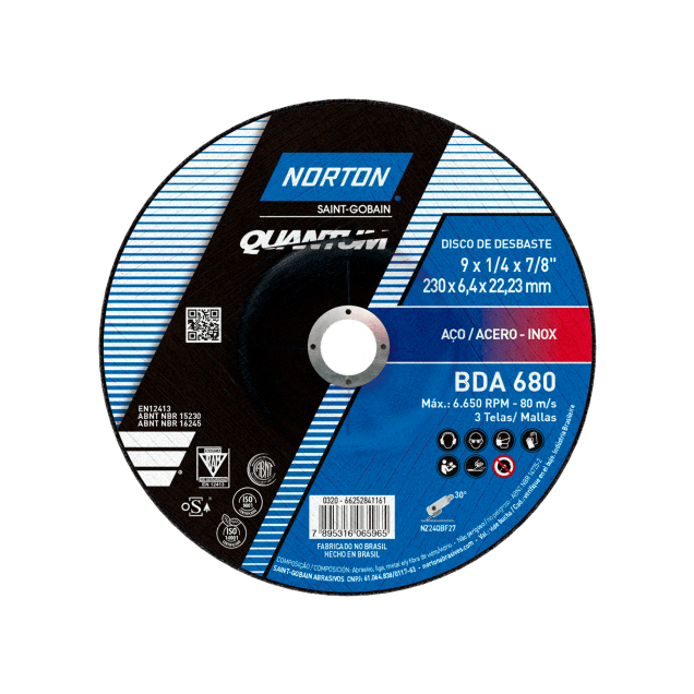 66252841161 - DISCO DE DESBASTE NORTON BDA 680 - 230 x 6,4 x 22,23 MM (ANG 1)
