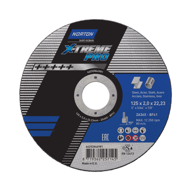 66252846981 Flat cutting off wheel Angle Grinder Norton X-Treme Pro-INOX-125x2x22.23