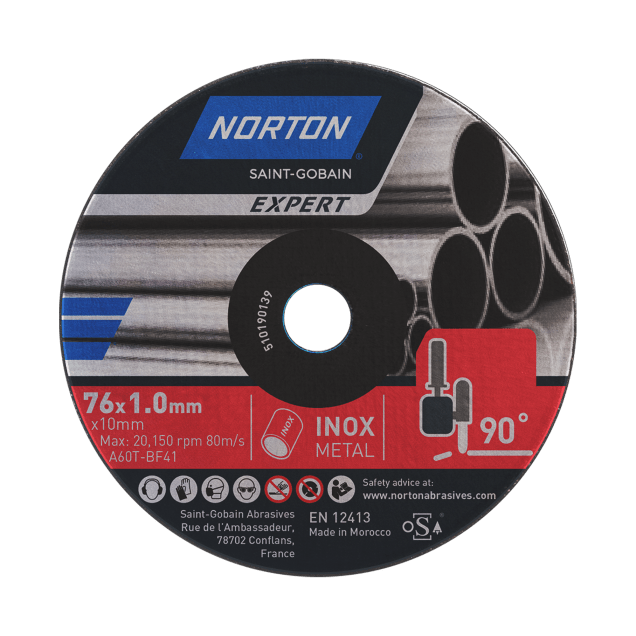 Flat cutting off wheel Straight Grinder EXPERT-METAL INOX-76x1x10 X5