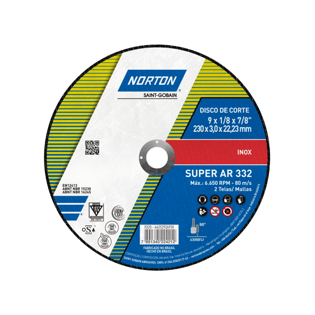 66252926930 - DISCO DE CORTE NORTON SUPER AR 332 - 230 x 3,0 x 22,23 MM (ANG 2)