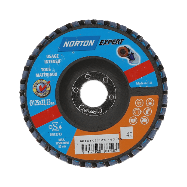 Norton Disques à Lamelles - Norton Métal R828, 5" X 7/8", Type 27 Grain 60 Zirconium 66254420002 Nr154