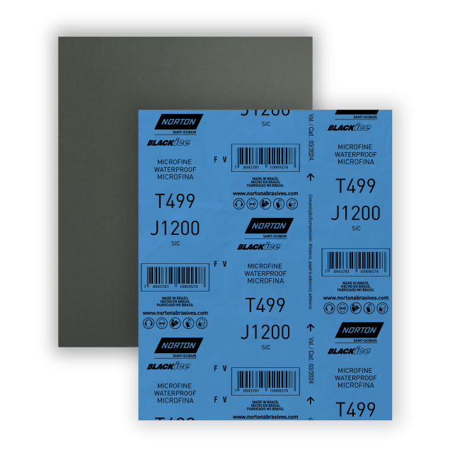 77696093850 - FOLHA DE LIXA PRÉ-POLIMENTO MICROFINAT499 GRÃO P1200 NORTON 230 X 280 MM (ANG 3)