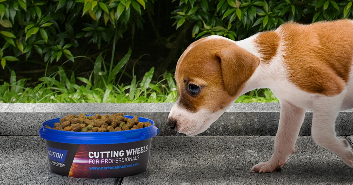 Upcycled plastic tub into dog bowl