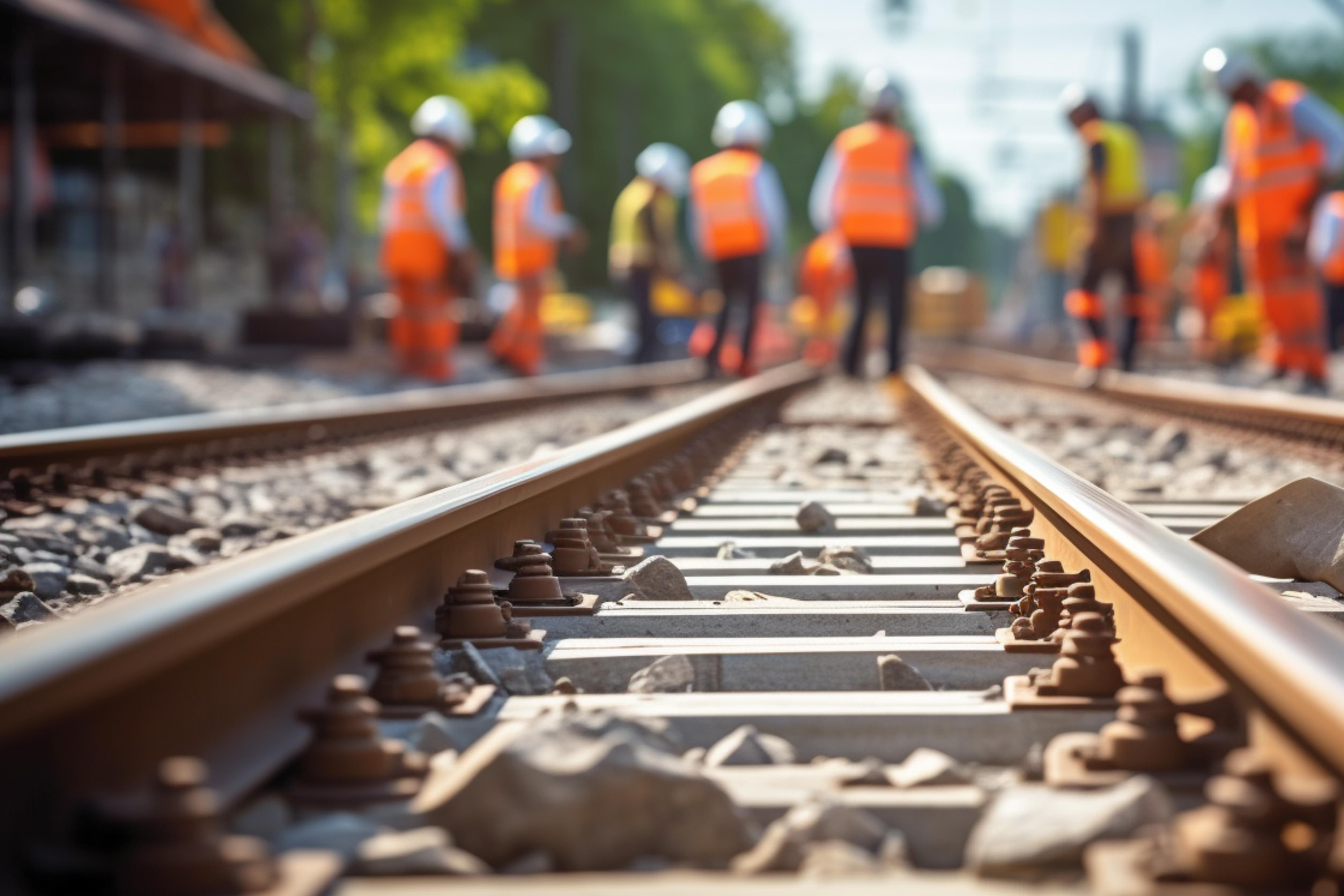 Rail track and workers