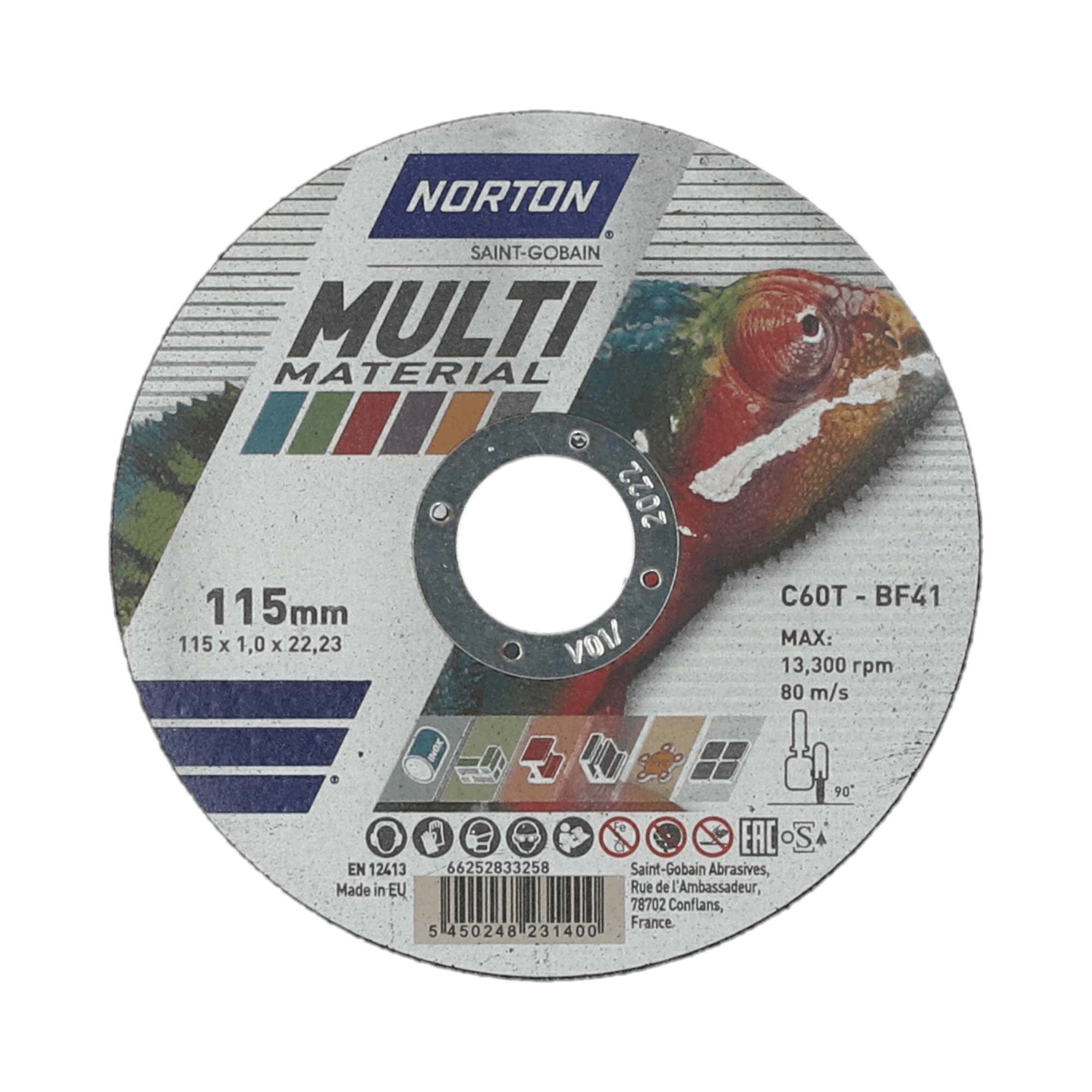 66252833258 Flat cutting off wheel Angle Grinder Norton MULTI PURPOSE MULTIPURPOSE 115x1x22,23mm